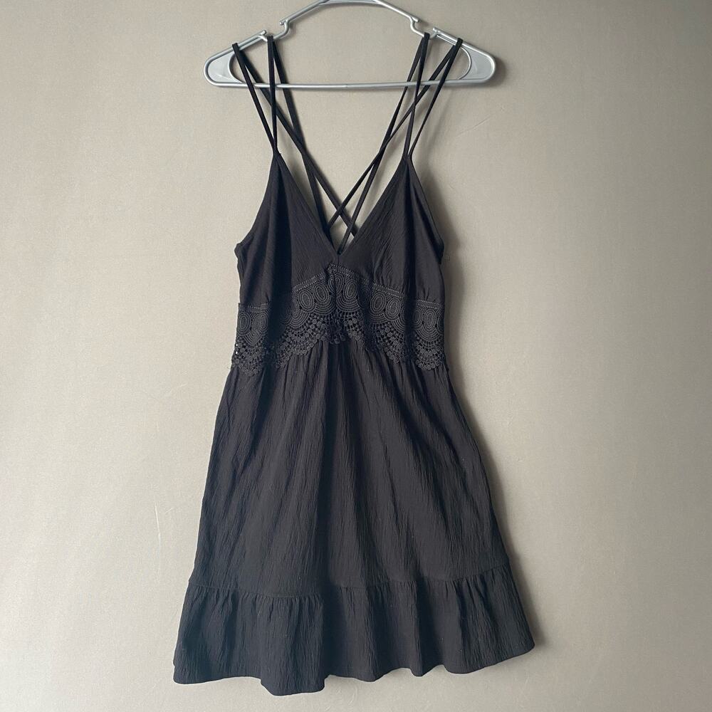 ASOS Black Strappy Mini Dress with Crochet Waist